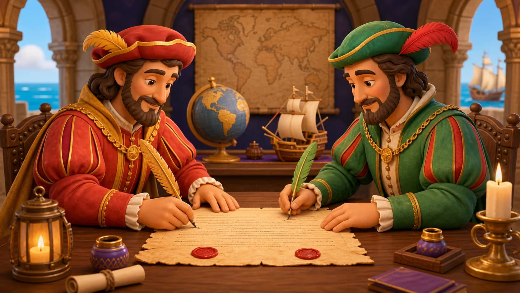 Illustration du sondage : Quel traité signé en 1494 a partagé les zones d’influence entre l’Espagne et le Portugal ?